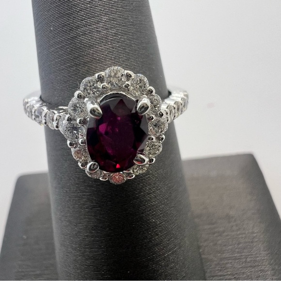 14k White Gold Diamond & Ruby Ring - Picture 4 of 8